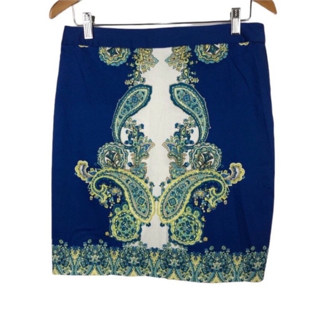 Nue Options Women's Size 10P Petites Straight Pencil Skirt Royal Blue & Paisley